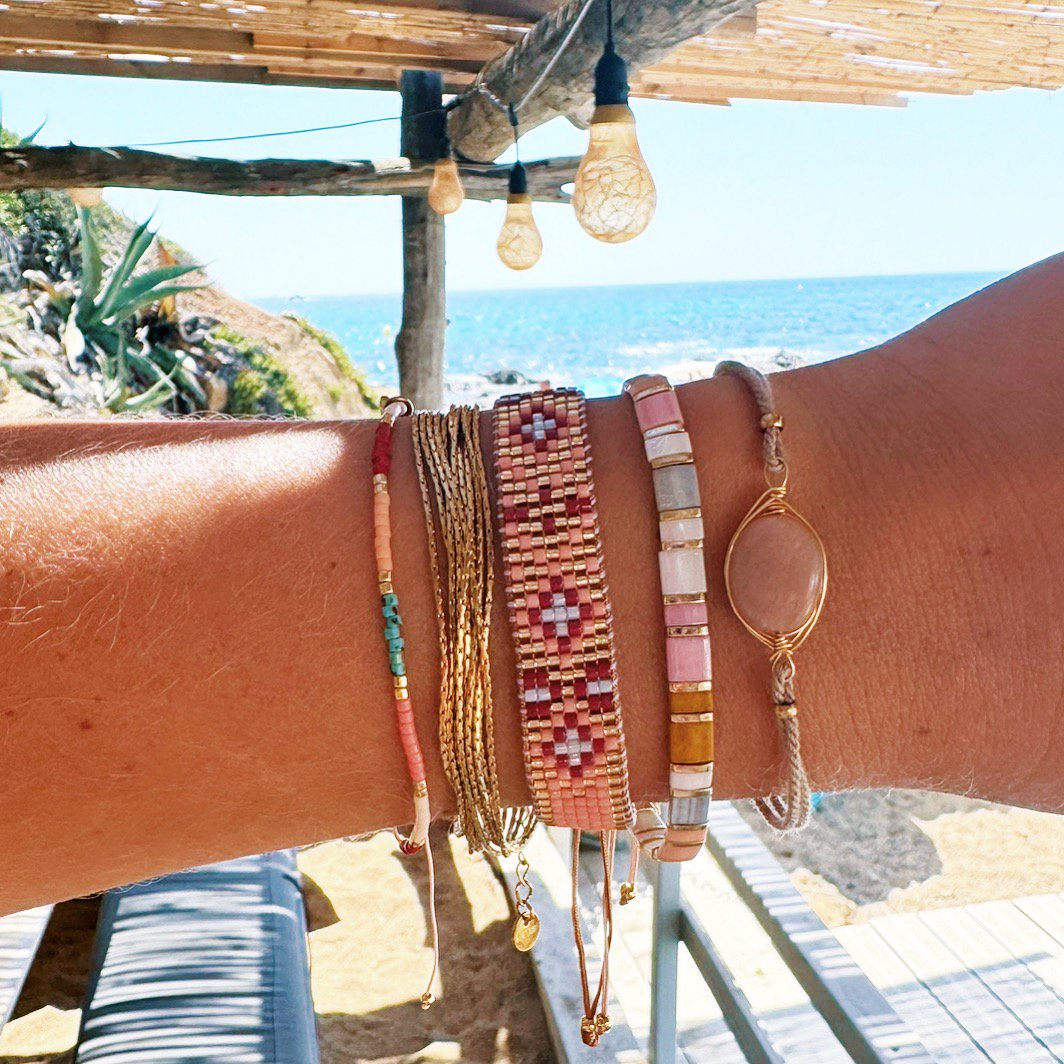 Webarmband Lachs/Bordeaux/Gold