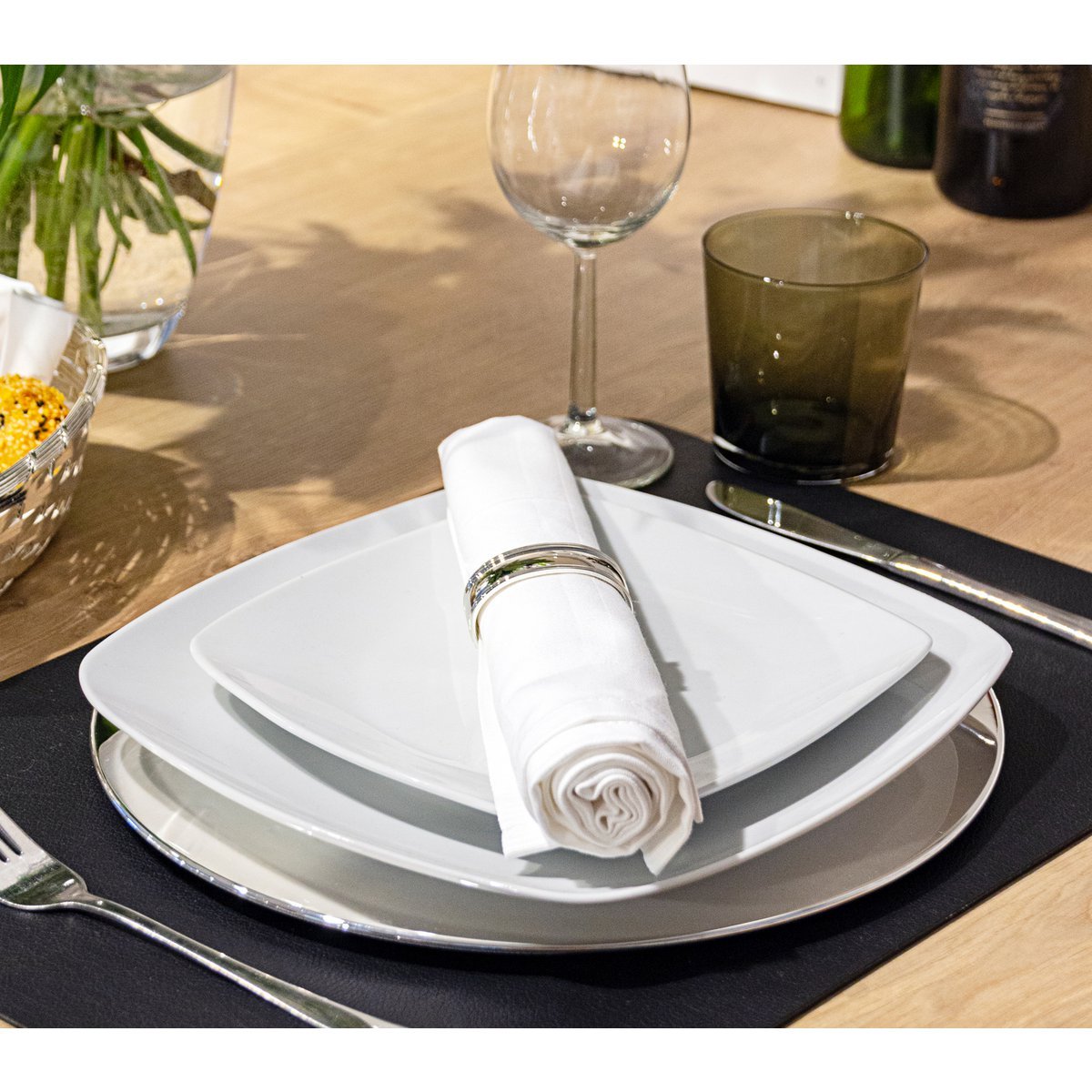 EDZARD 6er Set Serviettenring Faden, edel versilbert, anlaufgeschützt, Länge 6 cm