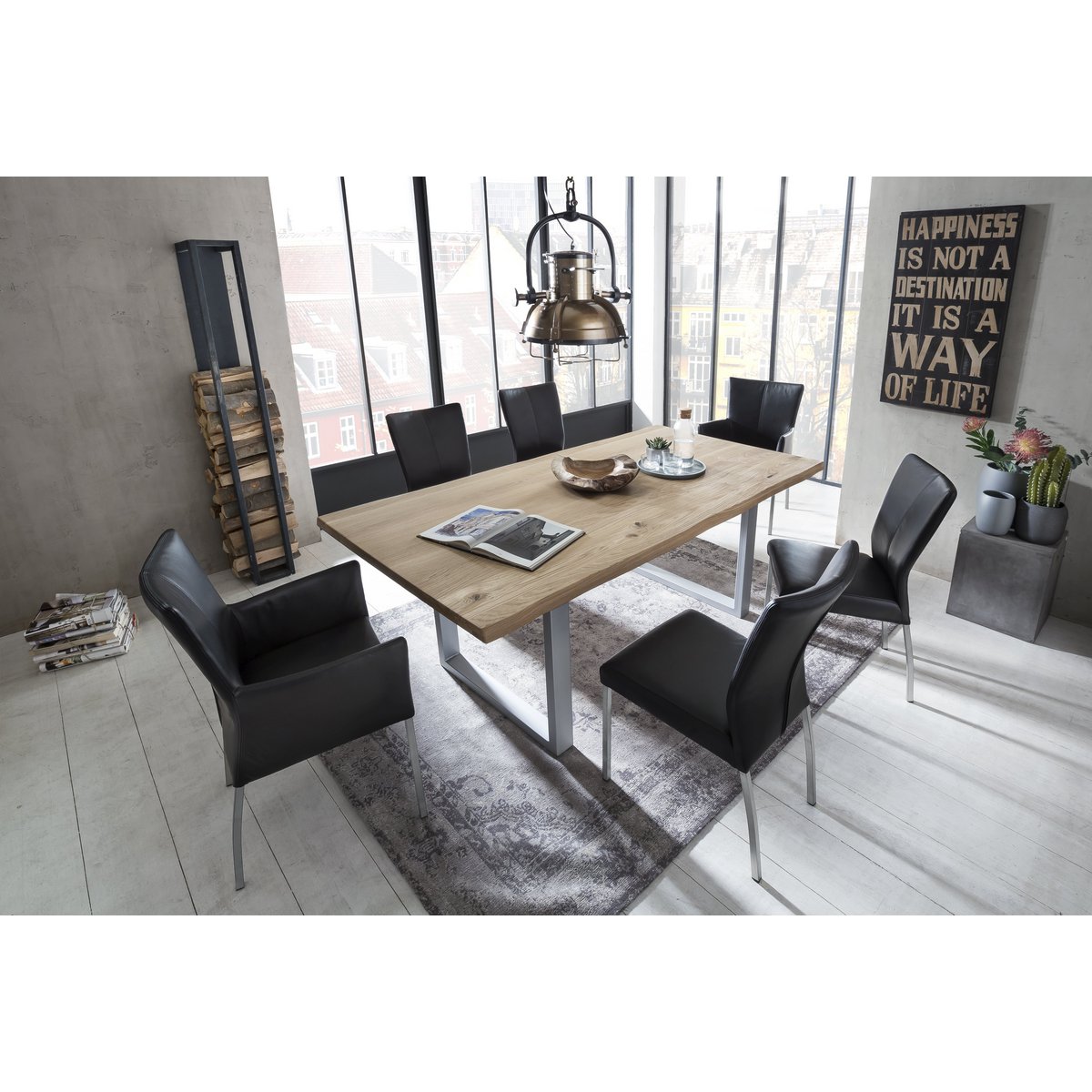 Tisch 200x100 cm, Wildeiche, silbernes Gestell