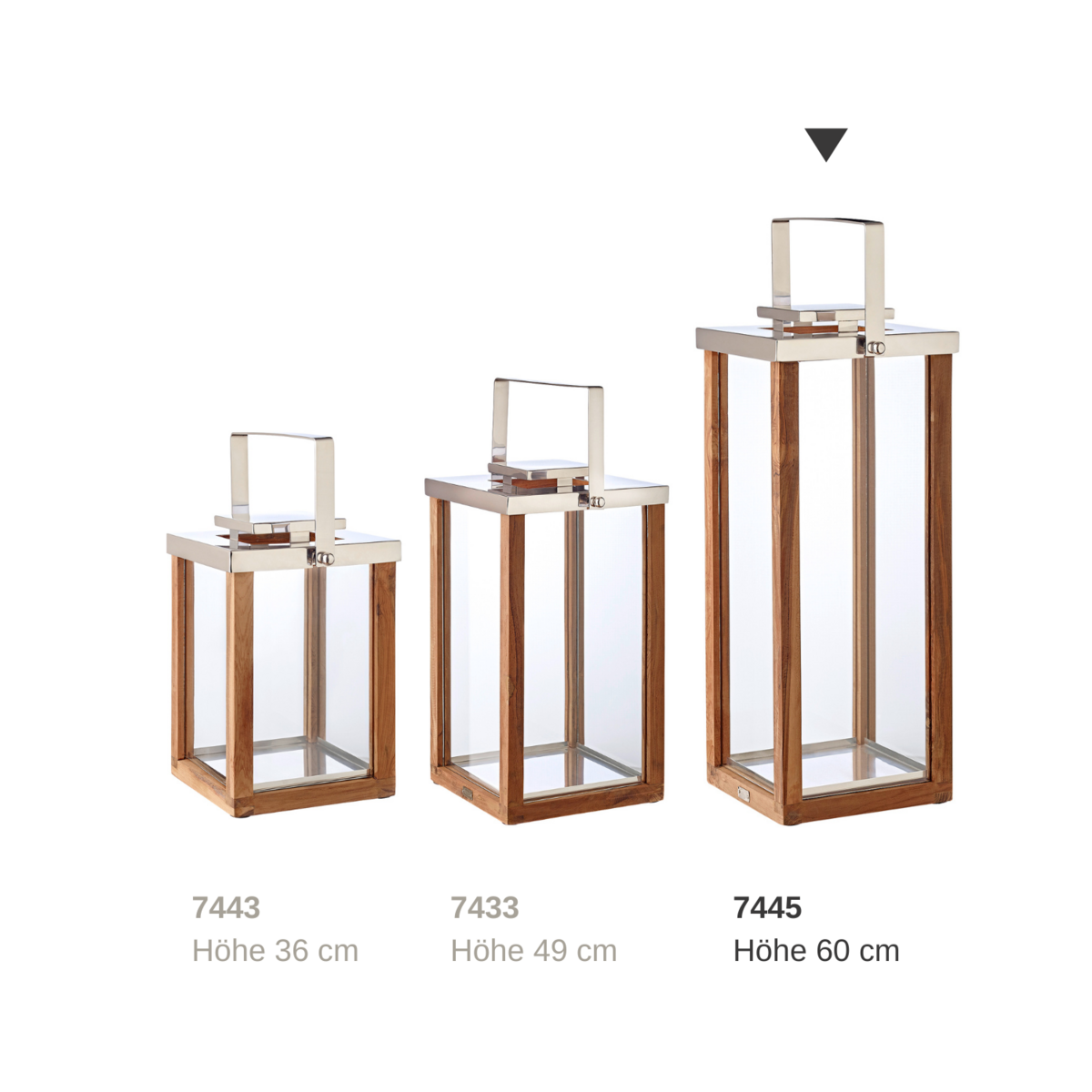 EDZARD Laterne Windlicht Miami mit klappbarem Griff, Holz und Edelstahl glänzend vernickelt, Höhe 70 cm