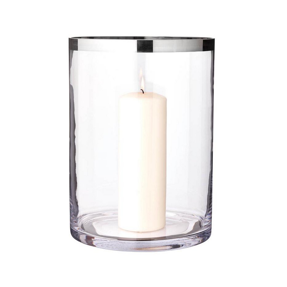 EDZARD Windlicht Molly, mundgeblasenes Kristallglas mit Platinrand, Höhe 39 cm, Durchmesser 29 cm