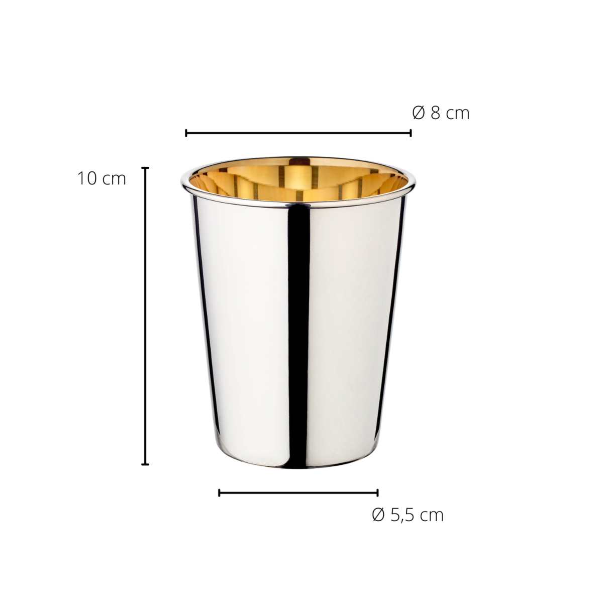 EDZARD Trinkbecher Silberbecher Salta, schwerversilbert, innen Goldoptik (Messing poliert), Höhe 10 cm