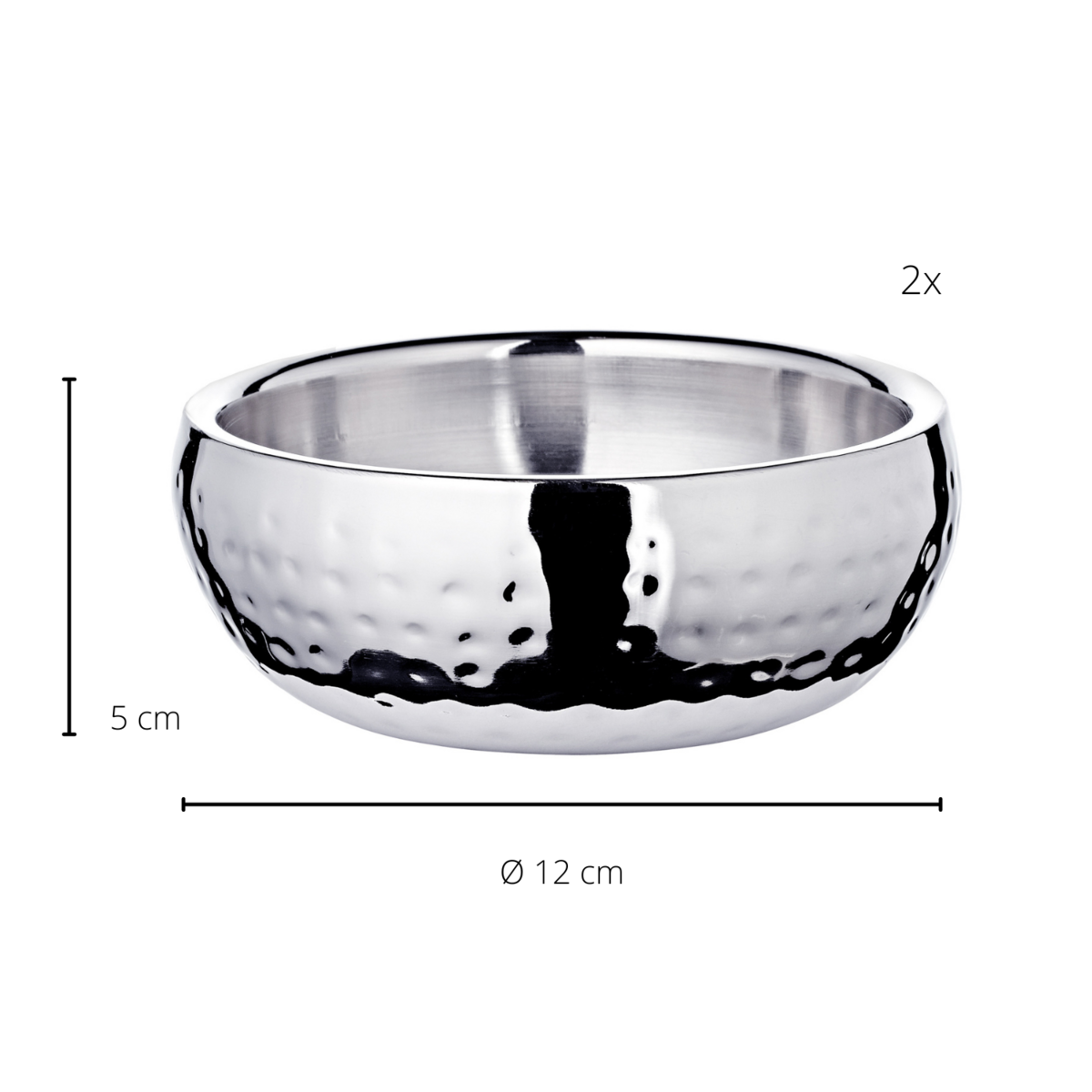 EDZARD 2er Set Schale Pluto, Edelstahl hochglanzpoliert, außen gehämmert, Durchmesser 12 cm