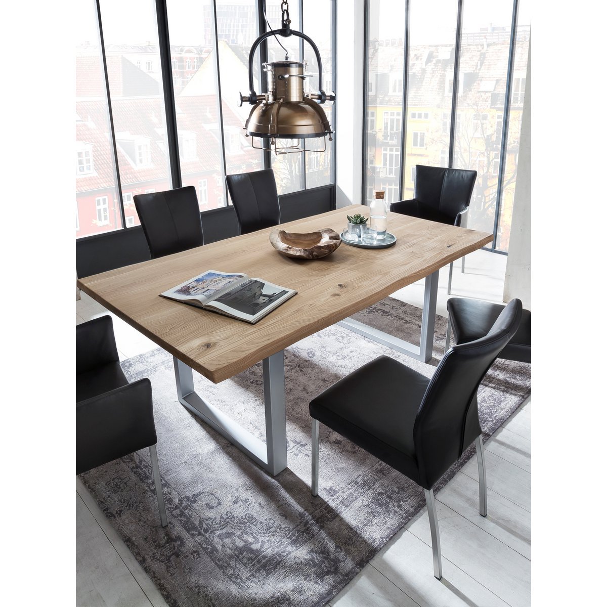 Tisch 200x100 cm, Wildeiche, silbernes Gestell
