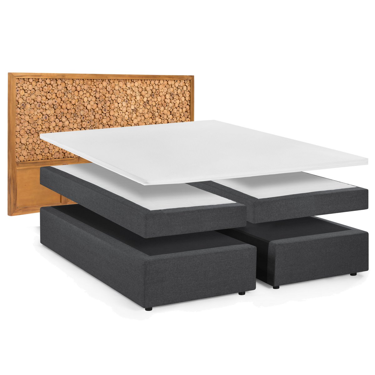 Boxspringbett mit Kopfteil aus Astscheiben