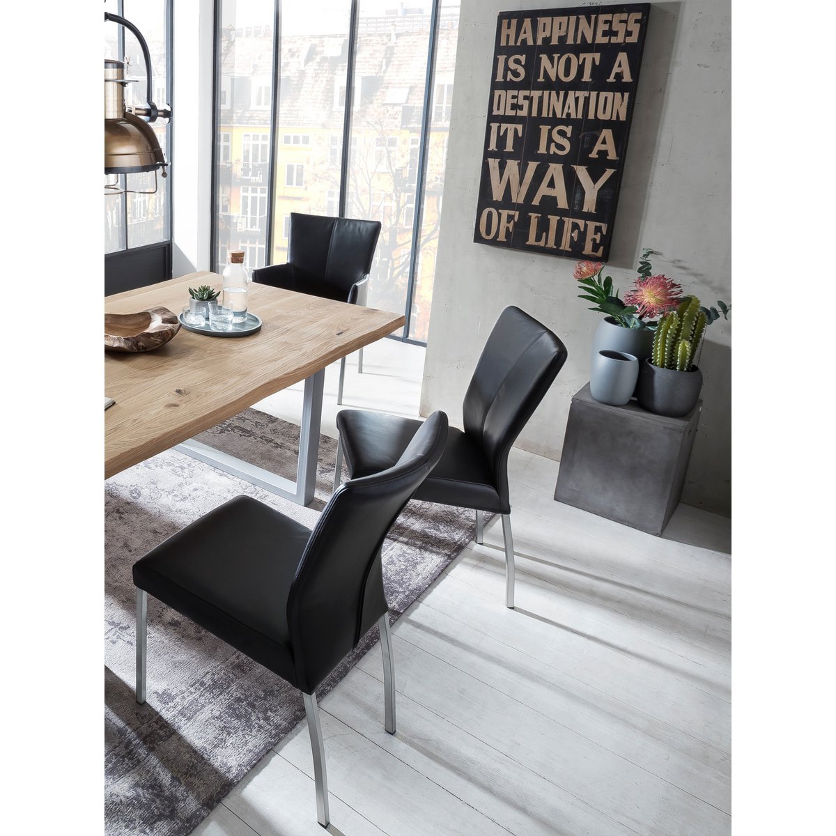 Tisch 200x100 cm, Wildeiche, silbernes Gestell