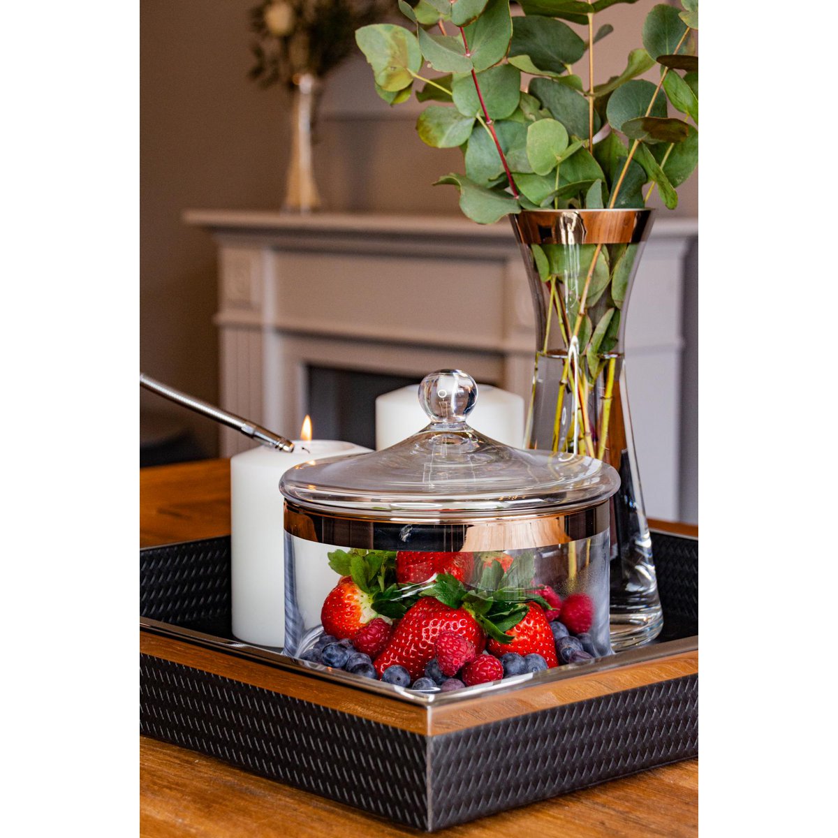 EDZARD Glasdose Vigo mit Deckel, mundgeblasenes Kristallglas mit Platinrand, ø 19 cm, H 19 cm