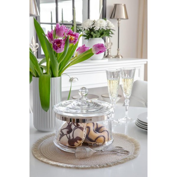 EDZARD Glasdose Vigo mit Deckel, mundgeblasenes Kristallglas mit Platinrand, ø 19 cm, H 19 cm