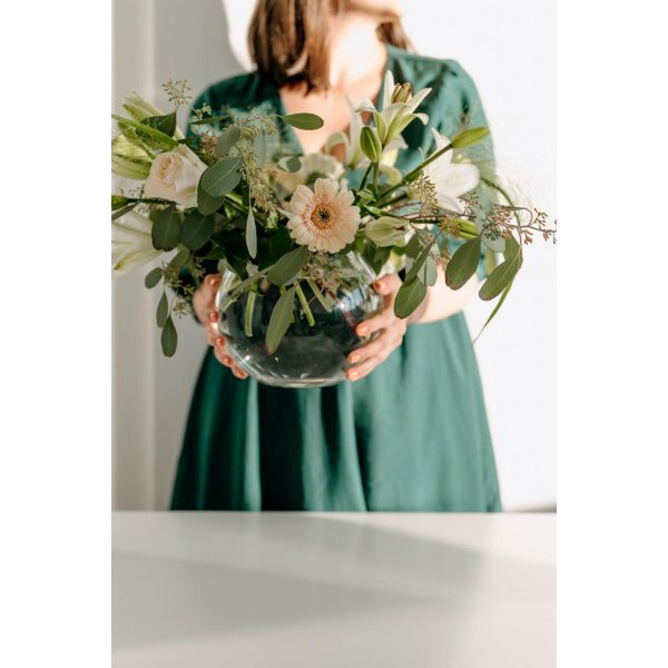 EDZARD Vase Kugelvase Mirinde, mundgeblasenes Kristallglas mit Platinrand, H 18 cm, ø 20 cm,Öffnung ø 10 cm