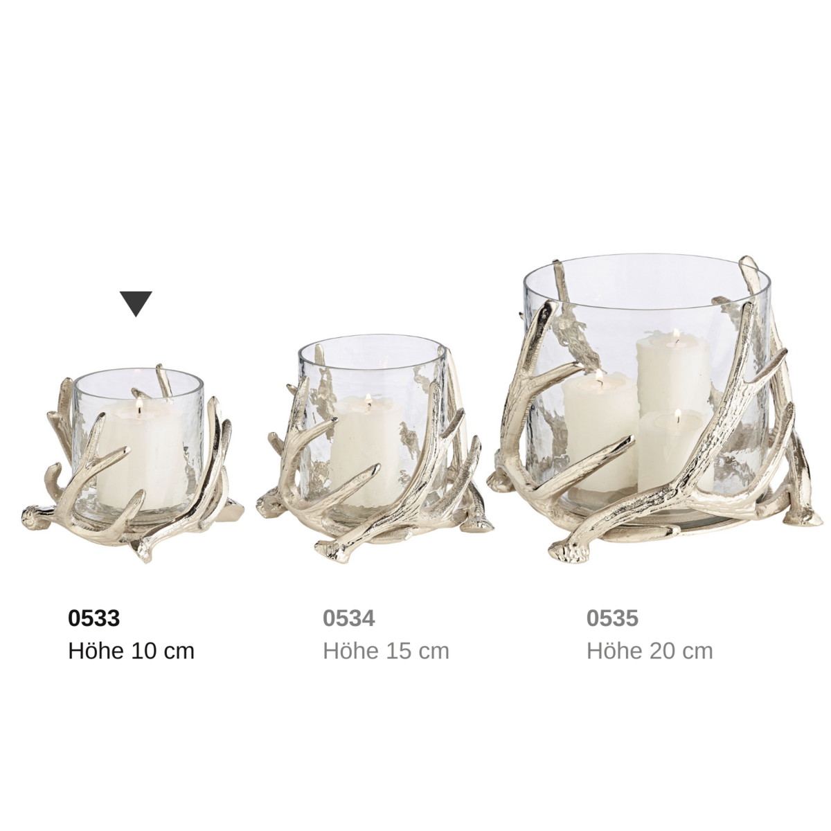 EDZARD Windlicht Kingston, Geweih-Design, Aluminium, silberfarben, mit Glas, Höhe 13 cm, ø 15 cm
