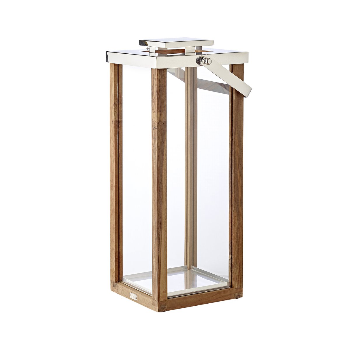 EDZARD Laterne Windlicht Miami mit klappbarem Griff, Holz und Edelstahl glänzend vernickelt, Höhe 70 cm