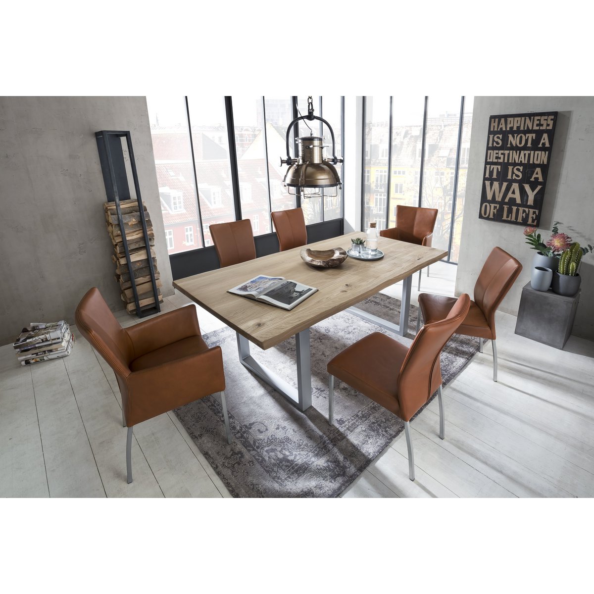 Tisch 200x100 cm, Wildeiche, silbernes Gestell