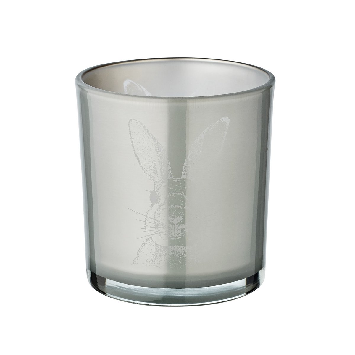 2er Set Teelichtglas Hase (Höhe 8 cm, ø 7,5 cm), in Grau, Teelichthalter Windlicht mit Hasen-Motiv