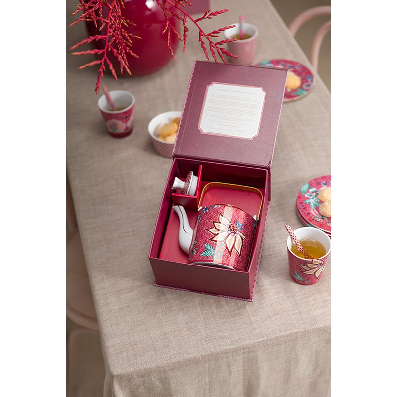 Geschenkset Teekanne Oriental Flower Festival Dark Pink 1 ltr