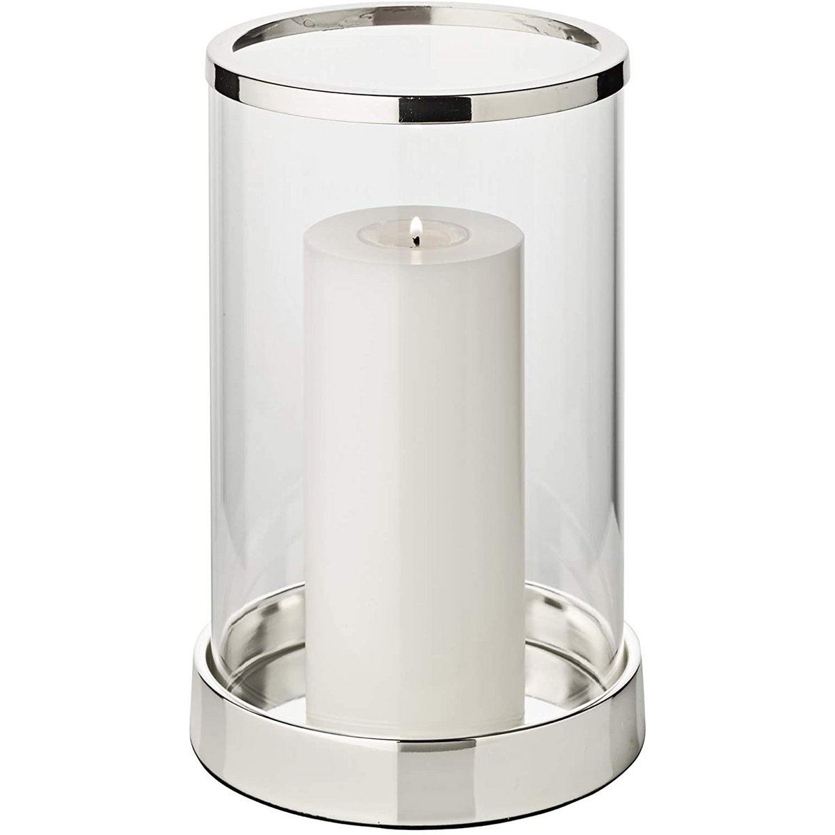 EDZARD Windlicht Sanremo, edel versilbert, anlaufgeschützt, Höhe 26 cm, Durchmesser 16,5 cm
