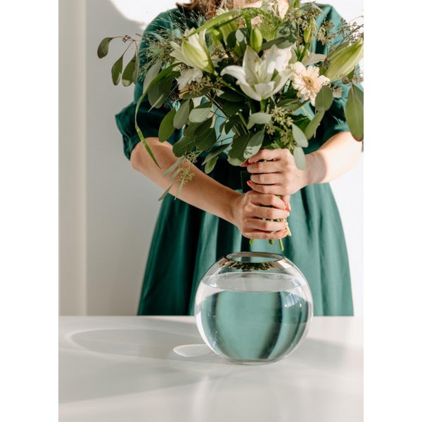 EDZARD Vase Kugelvase Mirinde, mundgeblasenes Kristallglas mit Platinrand, H 18 cm, ø 20 cm,Öffnung ø 10 cm