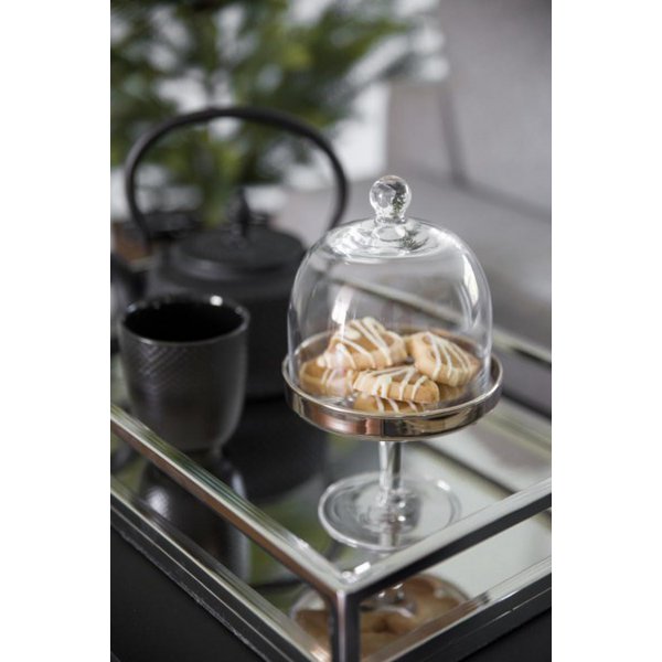 EDZARD Bonboniere Glasdose Candy Bar auf Fuß Leos, mundgeblasenes Kristallglas mit Platinrand, Höhe 20 cm