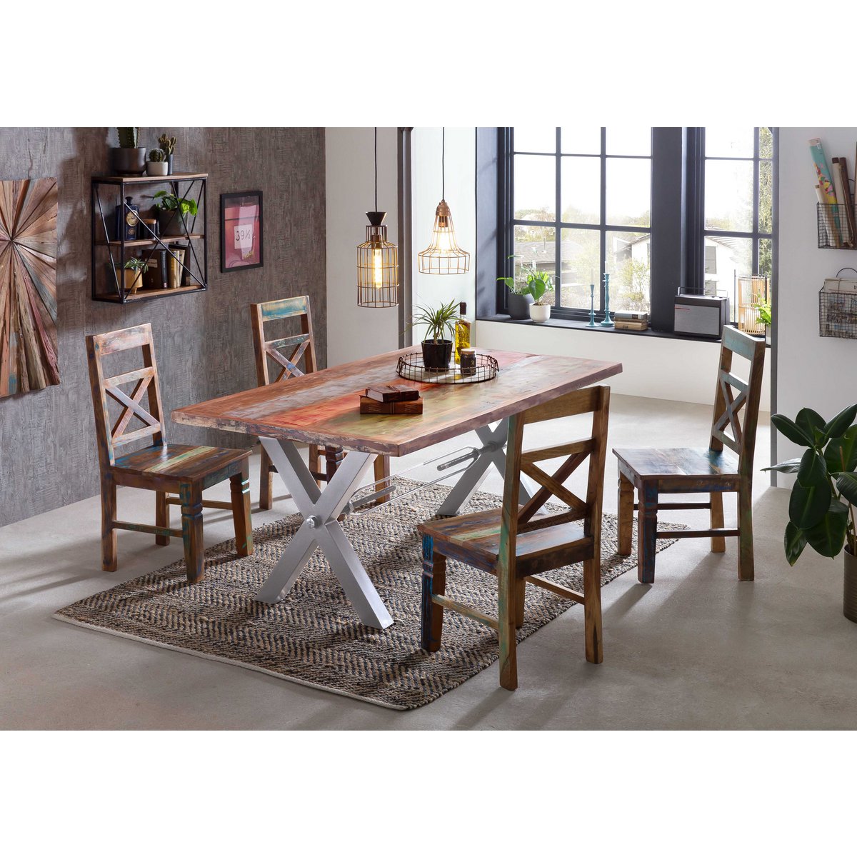 Tisch 160x85 cm, Altholz bunt lackiert