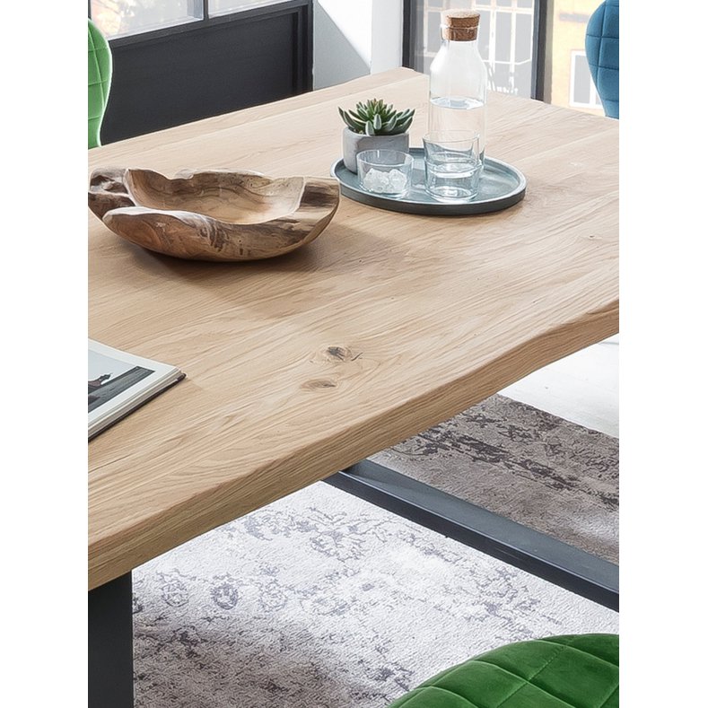 Tisch 200x100 cm, Wildeiche, silbernes Gestell