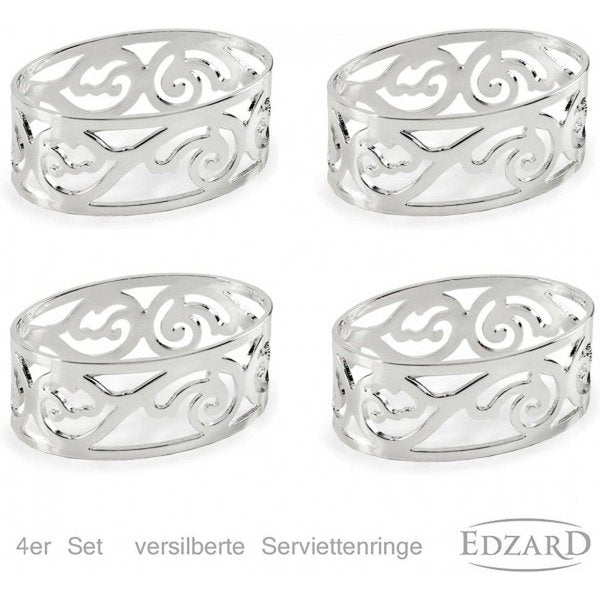 EDZARD 4er Set Serviettenringe Vita, edel versilbert, anlaufgeschützt, Länge 5 cm