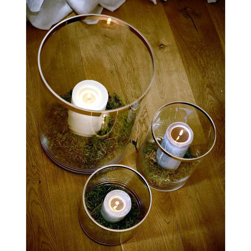 EDZARD Windlicht Molly, mundgeblasenes Kristallglas mit Platinrand, Höhe 39 cm, Durchmesser 29 cm