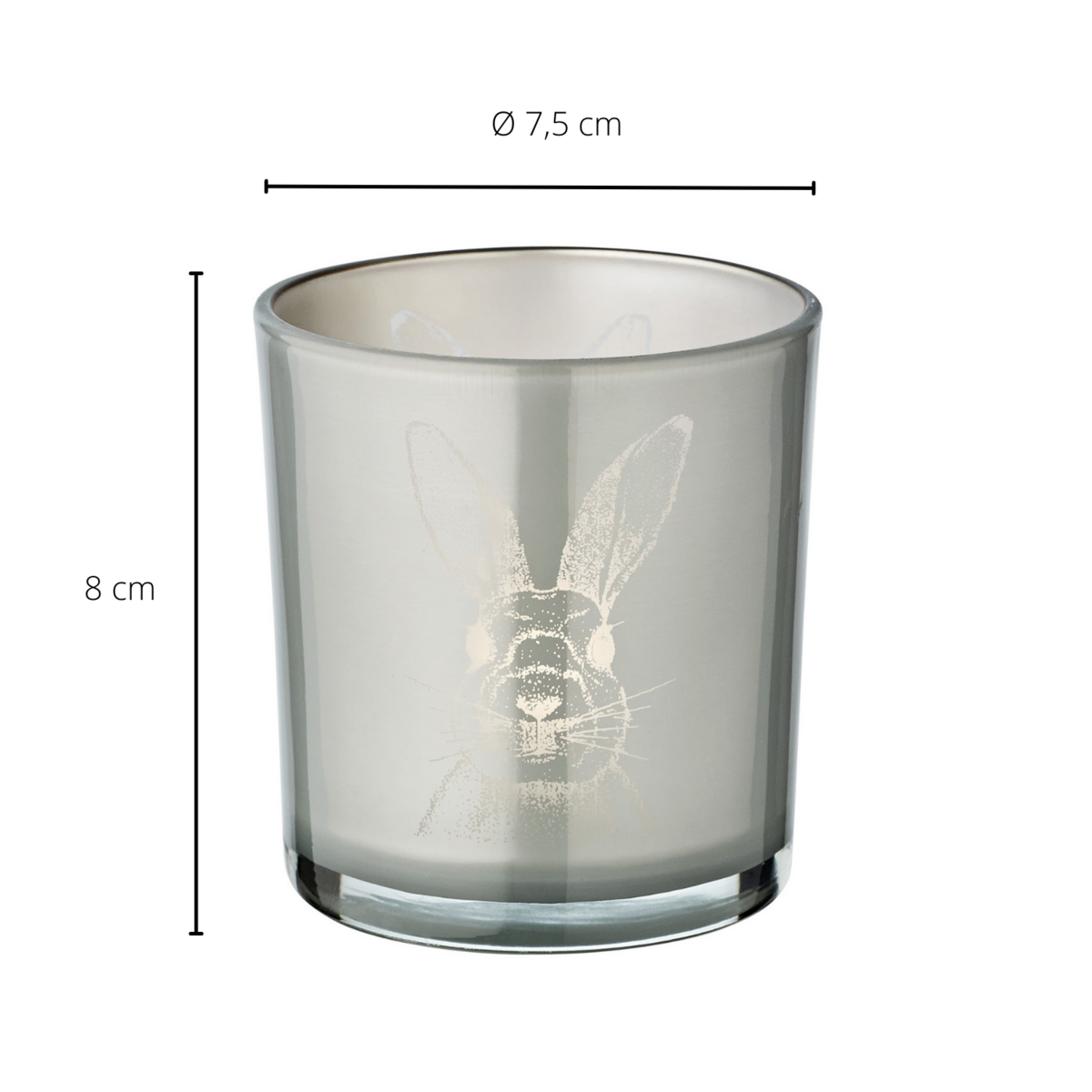 2er Set Teelichtglas Hase (Höhe 8 cm, ø 7,5 cm), in Grau, Teelichthalter Windlicht mit Hasen-Motiv