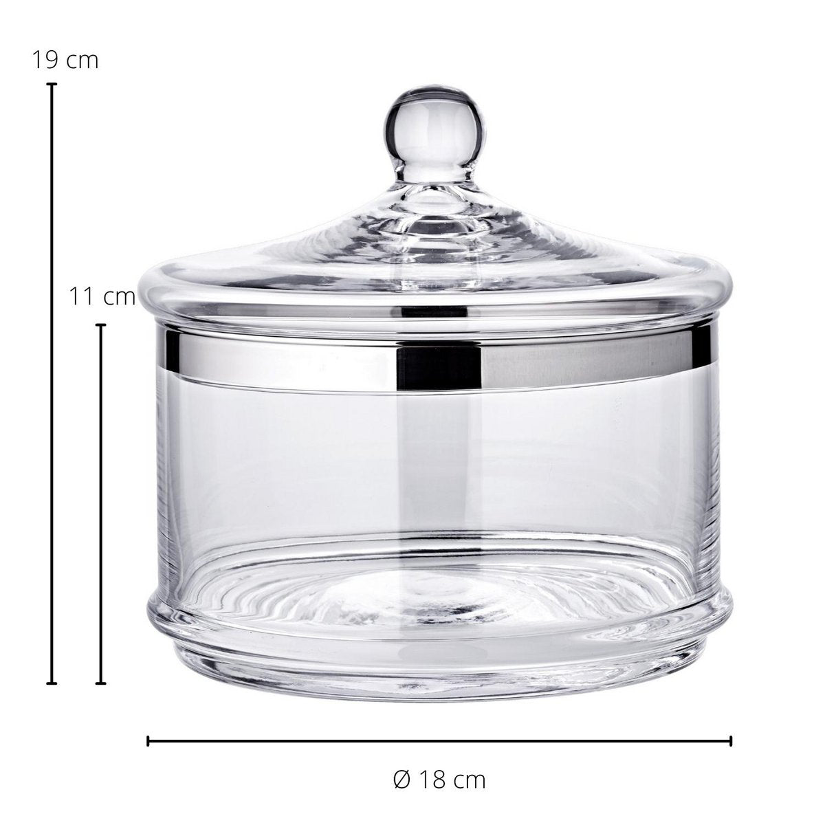 EDZARD Glasdose Vigo mit Deckel, mundgeblasenes Kristallglas mit Platinrand, ø 19 cm, H 19 cm