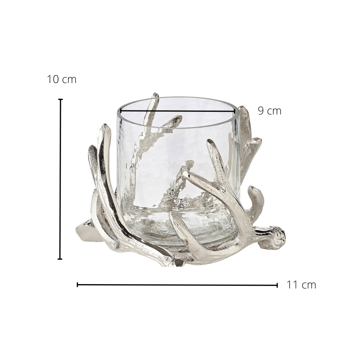 EDZARD Windlicht Kingston, Geweih-Design, Aluminium, silberfarben, mit Glas, Höhe 13 cm, ø 15 cm