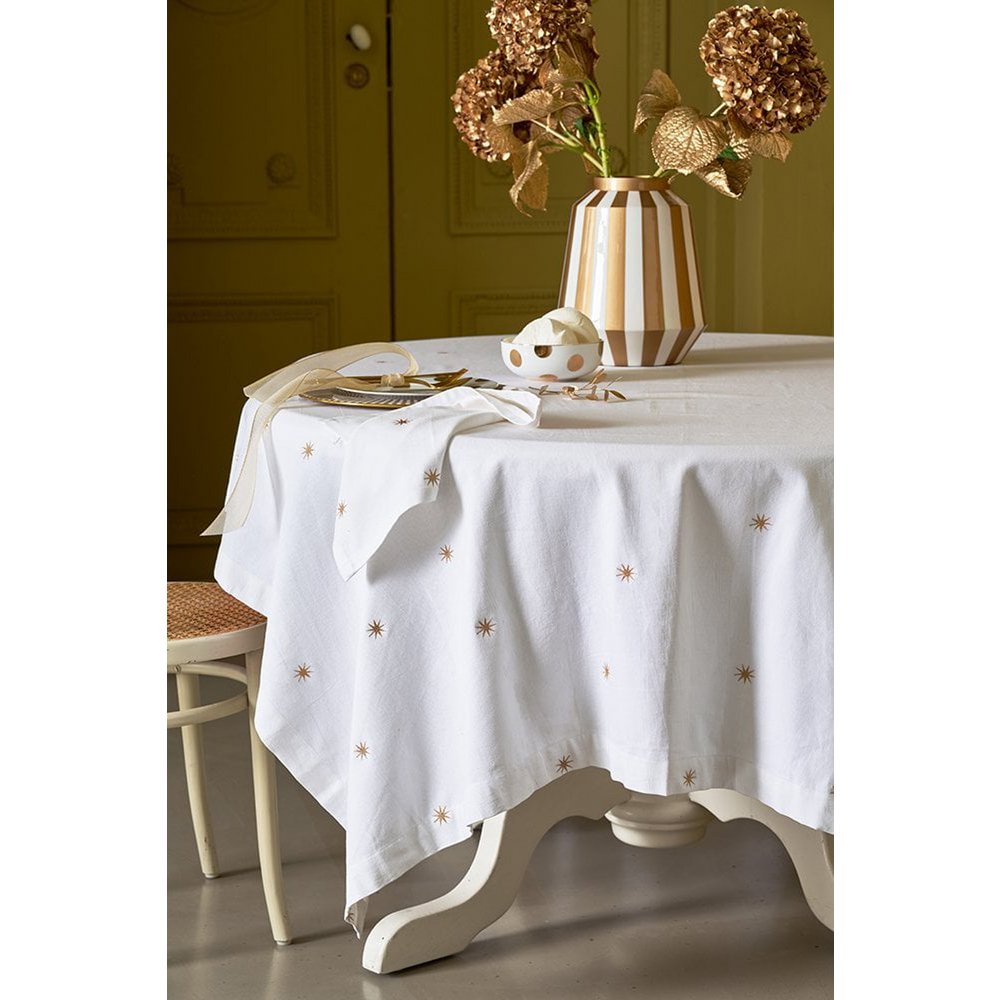Tischdecke Stickerei Sterne Gold 160x250cm