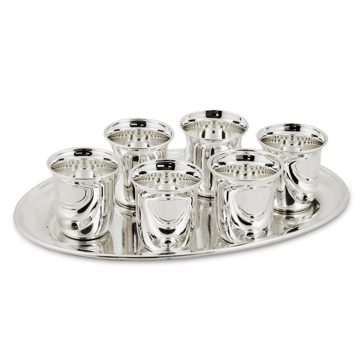 EDZARD Schnapsset 7-teilig, 6 Becher und Tablett, schwerversilbert, 22x15 cm, Becher H 5 cm, Füllmenge 4 cl