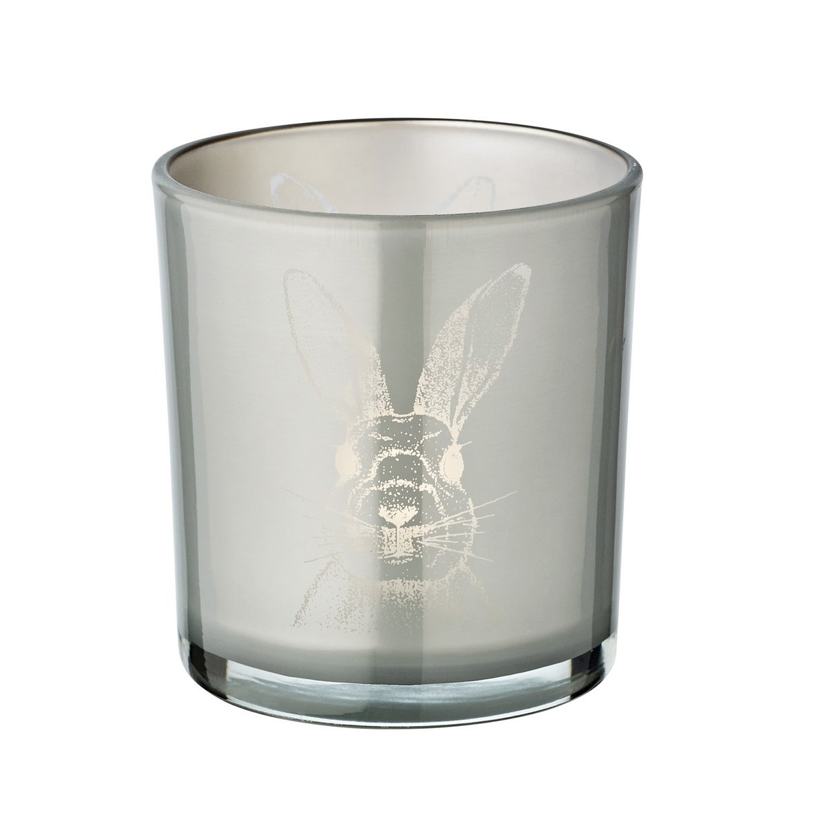 2er Set Teelichtglas Hase (Höhe 8 cm, ø 7,5 cm), in Grau, Teelichthalter Windlicht mit Hasen-Motiv