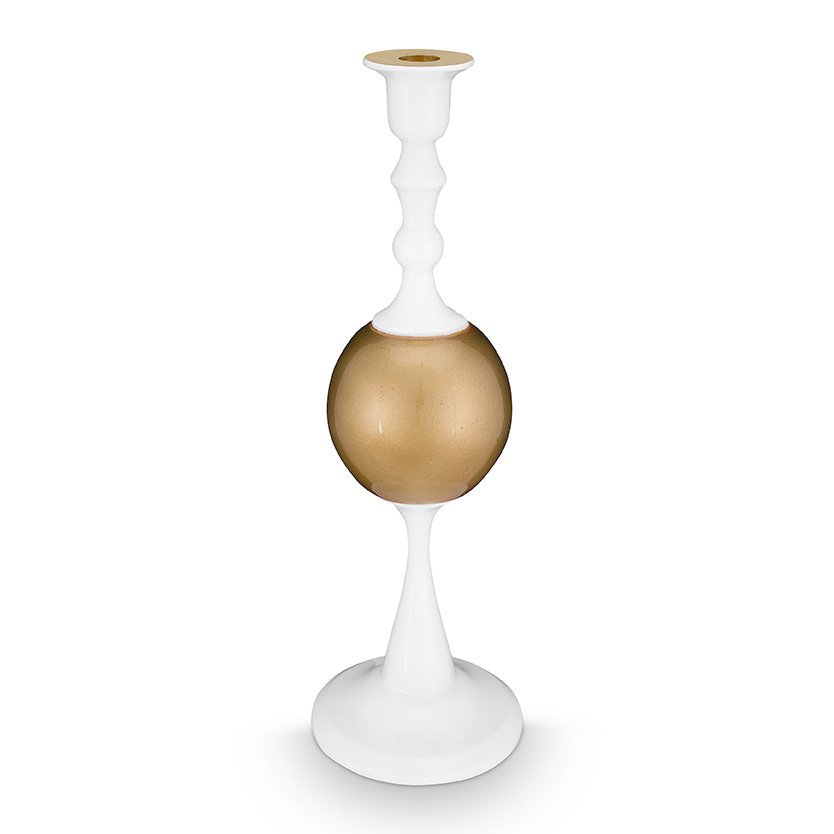 Kerzenhalter Metallkugel Medium Weiß-Gold 37cm