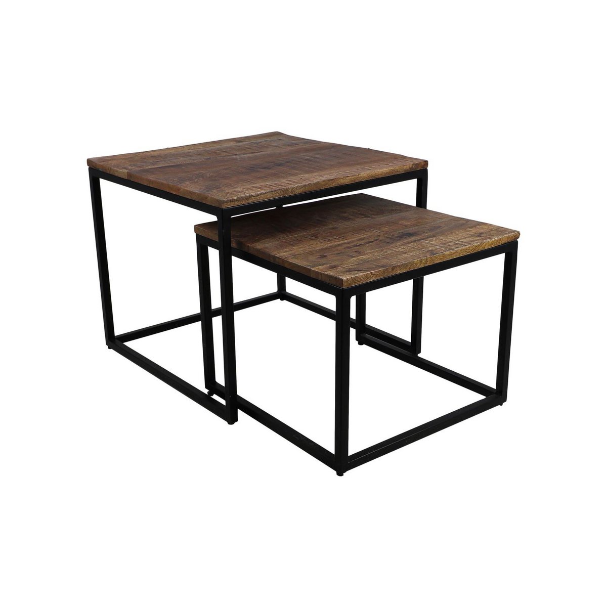 HSM Collection-Quadratischer Beistelltisch S/2-60x60x41 / 50x50x35-Natur/Schwarz-Mango/Metall