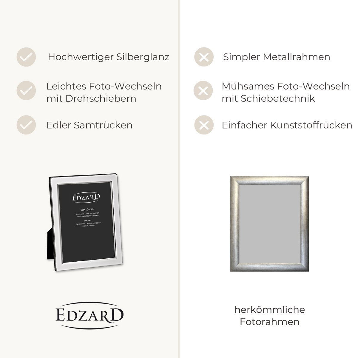 EDZARD 2er Set Fotorahmen Salerno für Foto 10 x 15 cm, edel versilbert, anlaufgeschützt