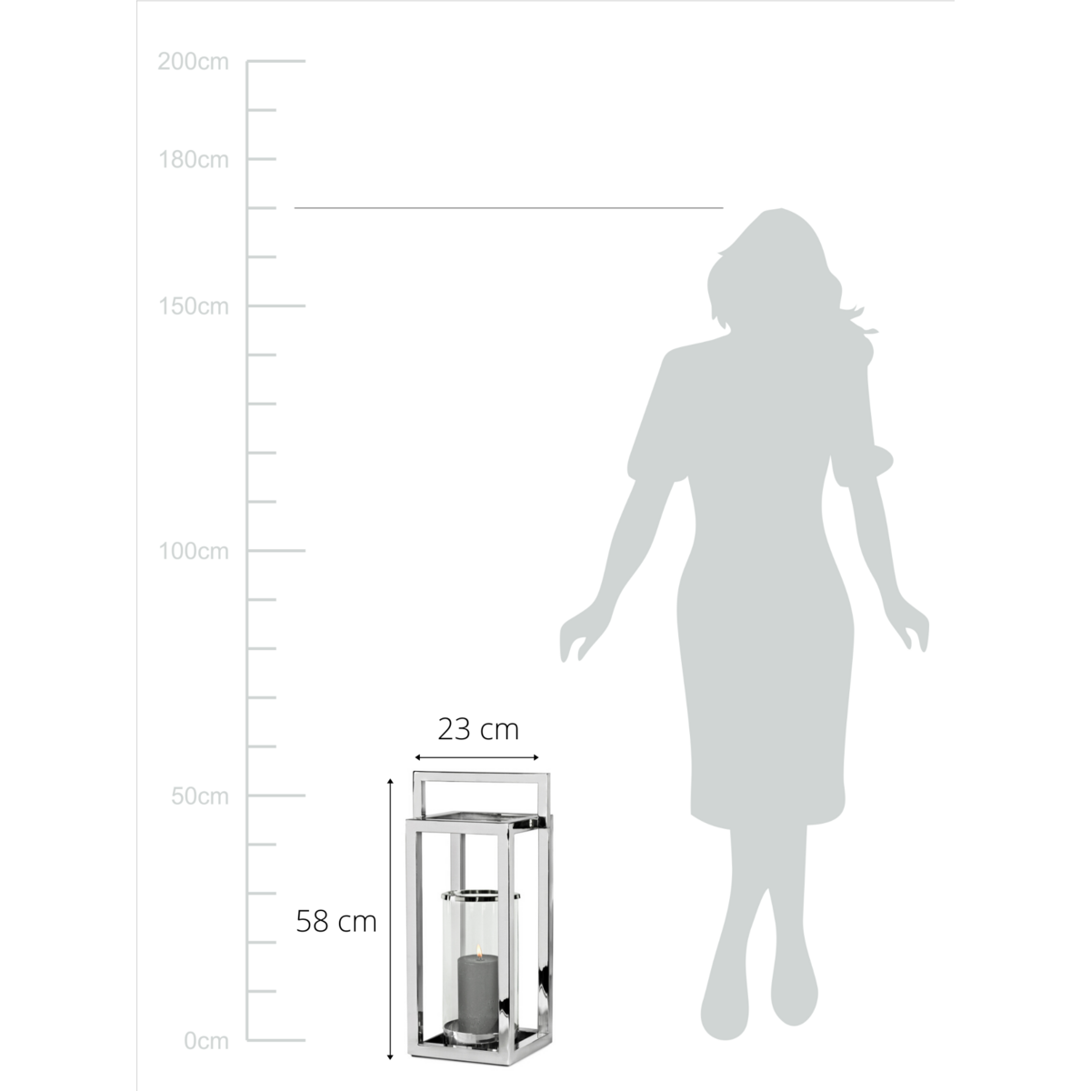 EDZARD Laterne Windlicht Manhattan mit Griff, Edelstahl glänzend vernickelt, rundes Innenglas, Höhe 58 cm