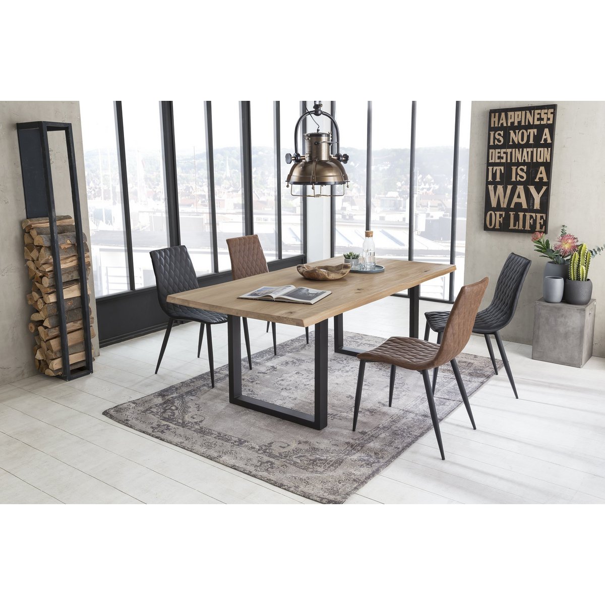 Tisch 140x80 cm, Wildeiche, schwarzes Gestell