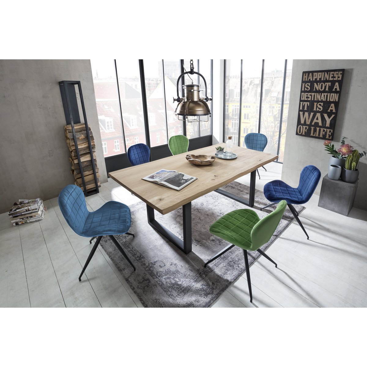 Tisch 180x90 cm, Wildeiche, schwarzes Gestell