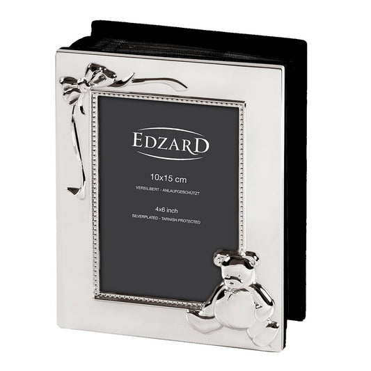 EDZARD Kinder Fotoalbum Teddybär für 100 Fotos 10x15 cm, edel versilbert, anlaufgeschützt, schwarze Seiten