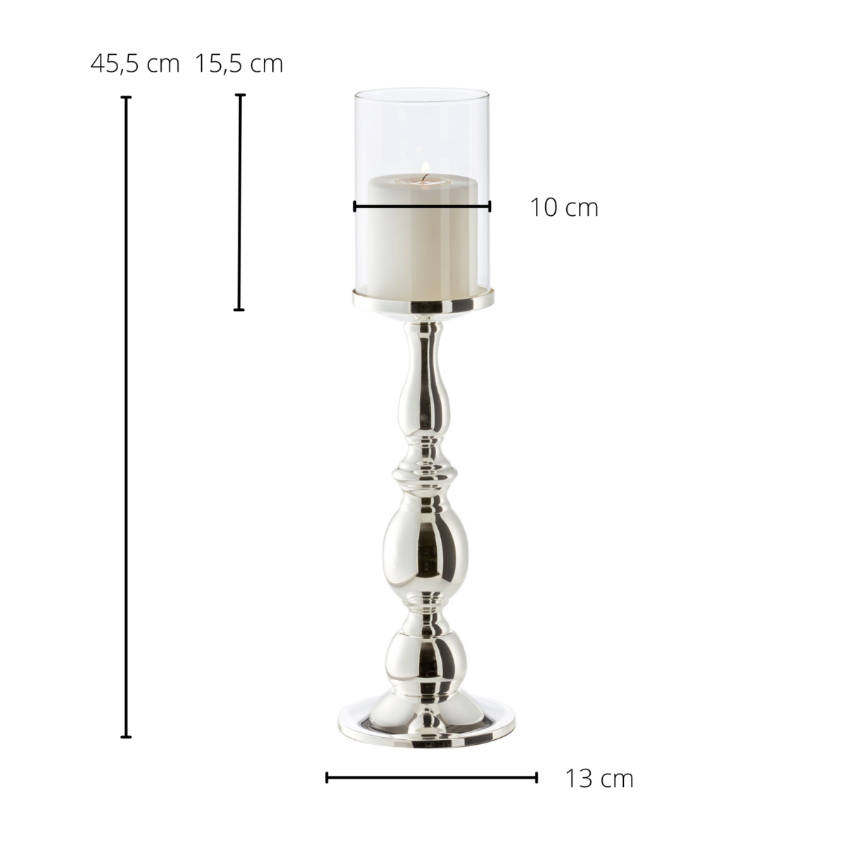 EDZARD Windlicht Mascha, edel versilbert, anlaufgeschützt, Höhe 45 cm, für Kerzen bis Durchmesser 10 cm