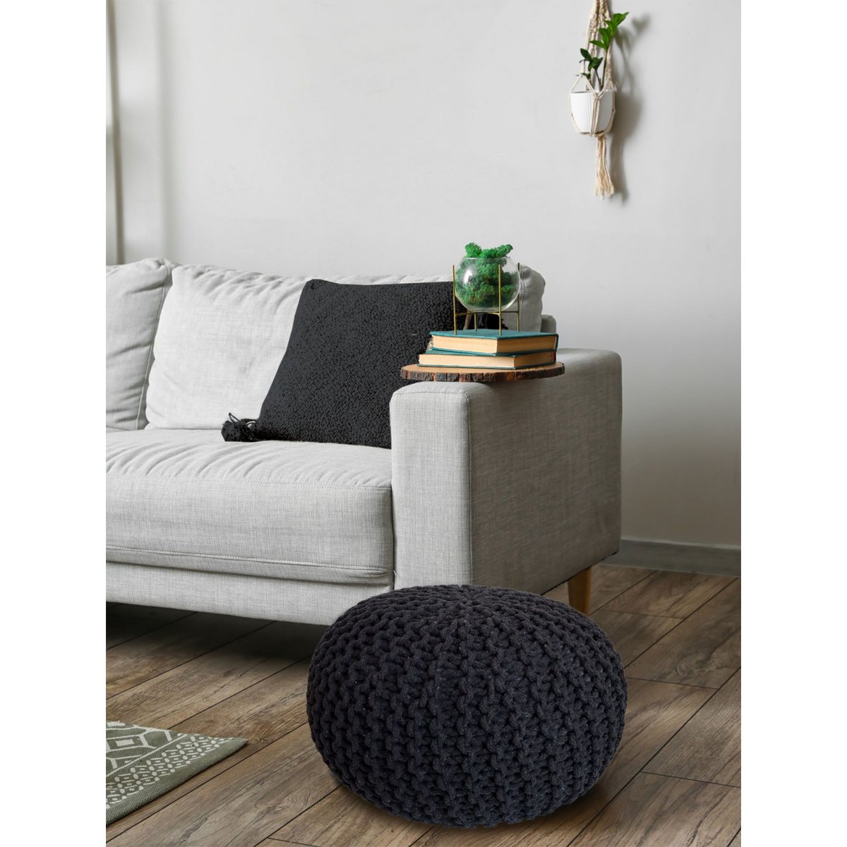 Pouf Ø 55 cm Strickhocker Sitzpouf Sitzpuff Bodenkissen Grobstrick-Optik extrahoch Höhe 37 cm