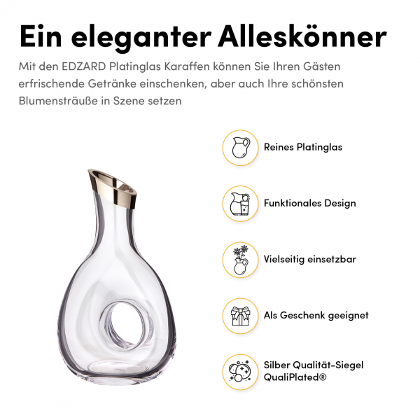 EDZARD Dekanter Gordon, mundgeblasenes Kristallglas mit Platinrand, Höhe 30 cm, Füllmenge 1,2 Liter