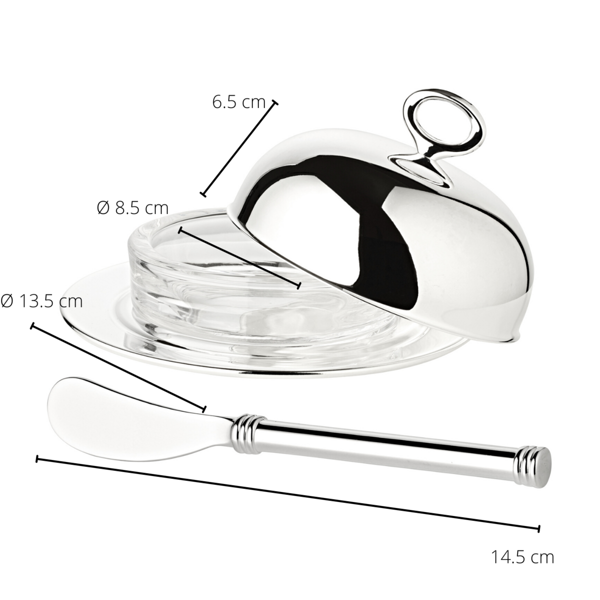 EDZARD Butterdose Butterglocke Jago, Durchmesser 14 cm, edel versilbert, mit passendem Buttermesser 18 cm