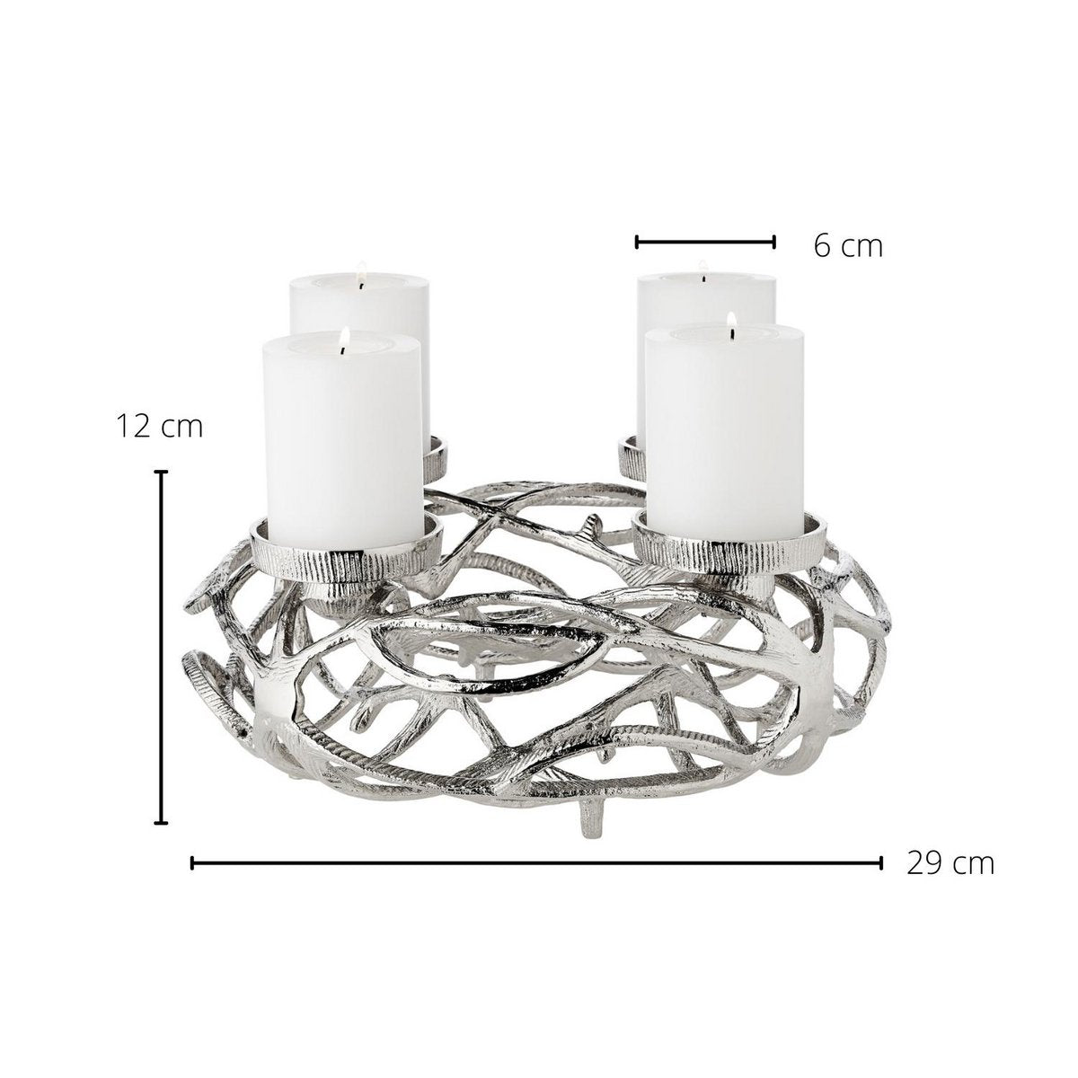 EDZARD Adventskranz Bernd, Durchmesser 29 cm, Aluminium vernickelt silberfarben, für Kerzen ø 6 cm