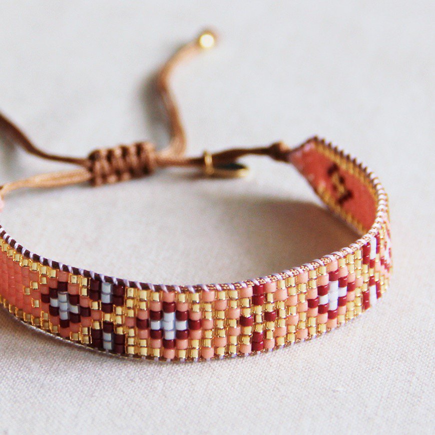 Webarmband Lachs/Bordeaux/Gold