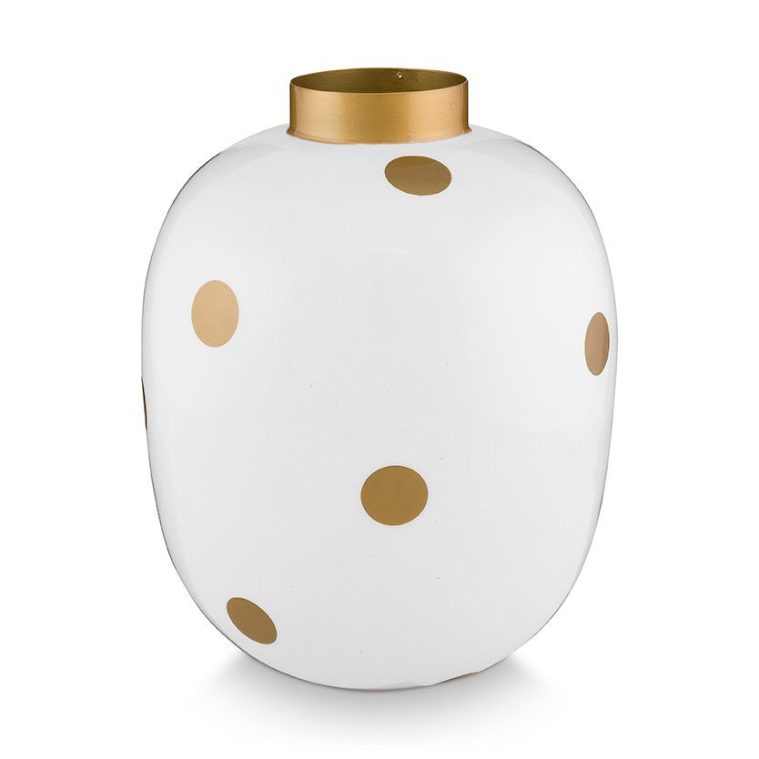 Vase Metal Dots Weiß-Gold 32cm