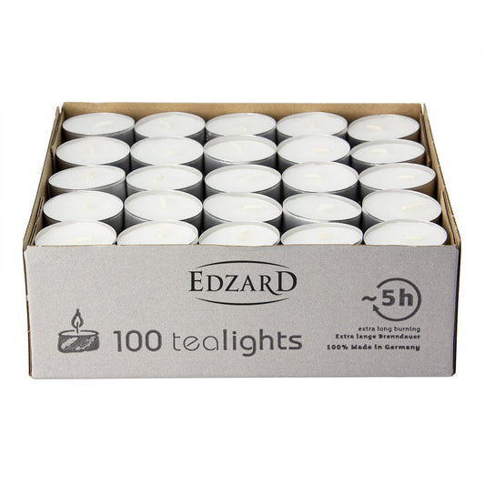 EDZARD 100 Stück WENZEL Tealights Teelichtkerzen Teelichter, weiß, Aluminiumhülle, ohne Duft