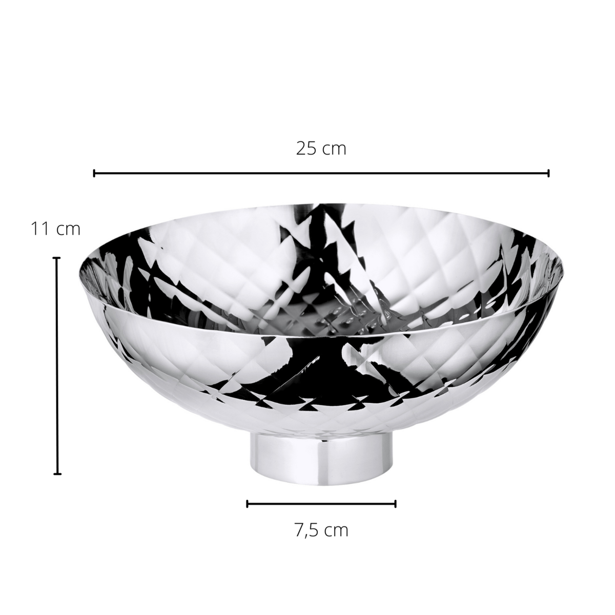 Schale Leonora (Ø 25 cm, Höhe 11 cm), gehämmert, Edelstahl hochglanzpoliert