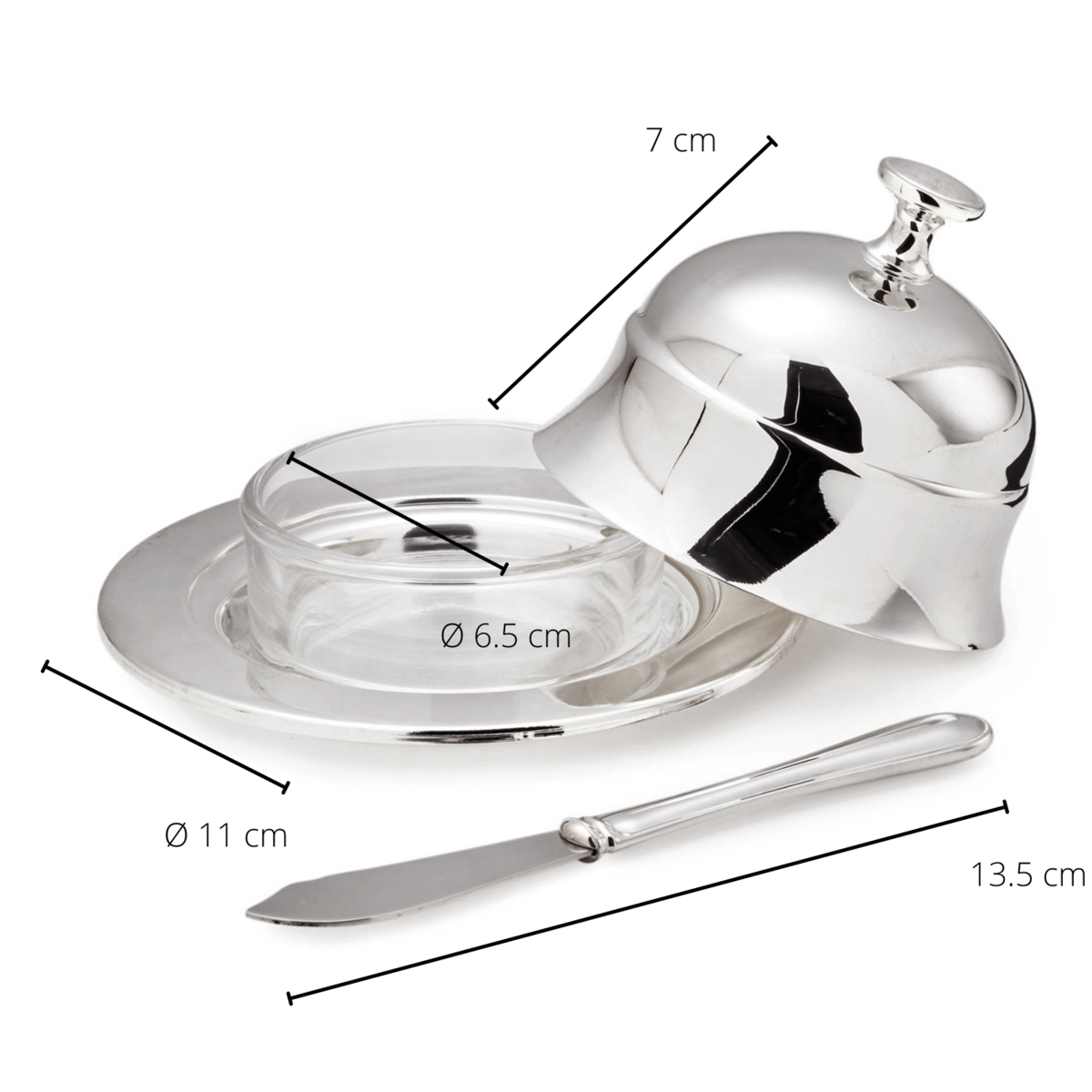 EDZARD Butterdose Butterglocke Epe, Durchmesser 11 cm, edel versilbert, mit passendem Buttermesser 18 cm