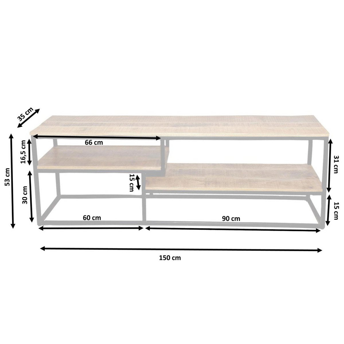 TV Lowboard Fernsehschrank TV Bord 150 x 51 x 36 cm Liverpool Metall-Gestell schwarz matt