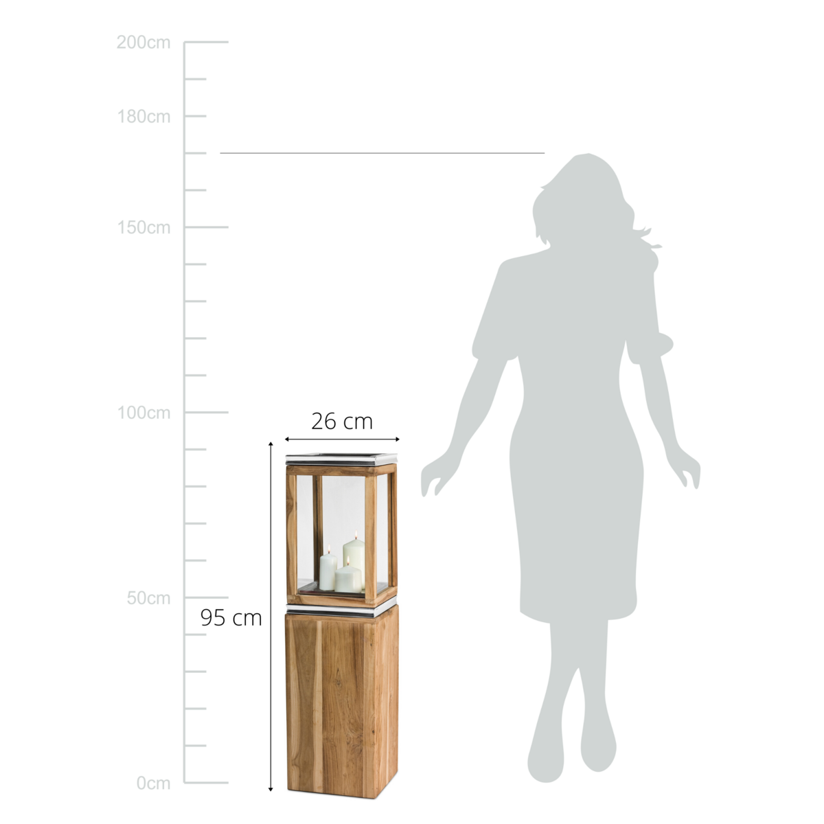 EDZARD Laterne Dubai mit Sockel, Teakholz und Edelstahl glänzend vernickelt, Höhe 95 cm, Gewicht 10,8 kg